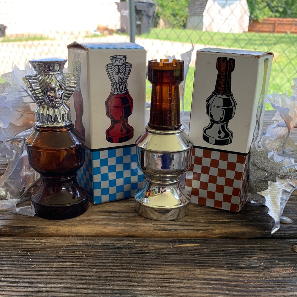 Avon Chess Piece Perfume Bottles in Brown and Silver